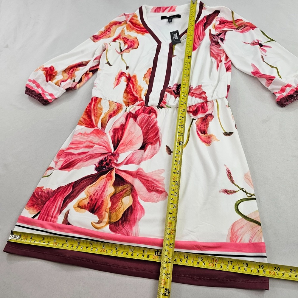 White House Black Market WHBM Floral V-Neck Tie Waist Mini Dress Red White S - Picture 6 of 13